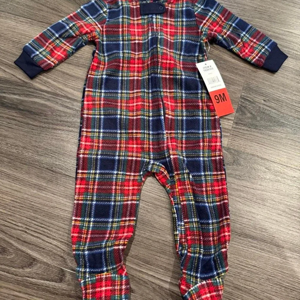 Eddie Bauer red, blue, and white plaid  Christmas baby onesie size 9 months